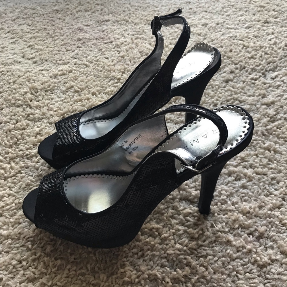 Black Rampage Sparkly Sequin Slingback Heels